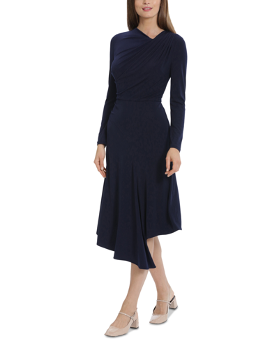 Shop Maggy London Women's Asymmetrical Draped Dress In Moonlight Navy