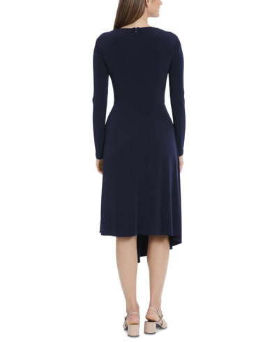 Shop Maggy London Women's Asymmetrical Draped Dress In Moonlight Navy