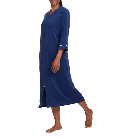 Shop Miss Elaine Women's Solid-color Long-sleeve Zip Robe In Navy