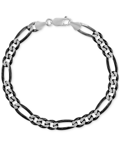 Shop Esquire Men's Jewelry Figaro Link Chain Bracelet In Black Ruthenium-plated Sterling Silver, Created For Macy's
