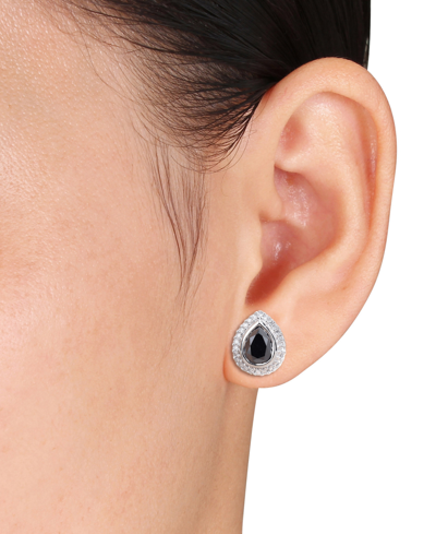Macy's Black & White Diamond Pear-cut Halo Stud Earrings (2-1/5 Ct. T.w.) In 14k White Gold In White Gold