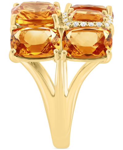 Shop Effy Collection Effy Citrine (11-3/8 Ct. T.w.) & Diamond (1/6 Ct. T.w.) Halo Cluster Ring In 14k Gold