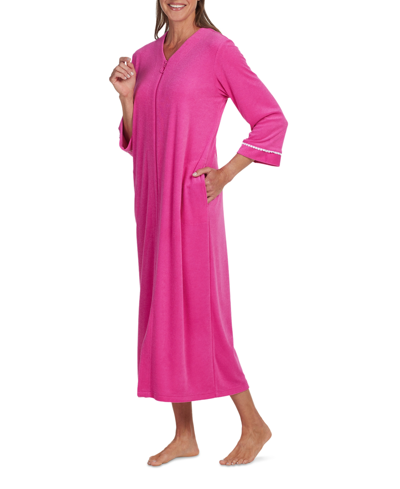Shop Miss Elaine Women's Solid-color Long-sleeve Zip Robe In Fuchsia