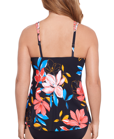 Swim Solutions Women's Floral-print Pleated Tankini Top, Created For Macy's In Floral Park