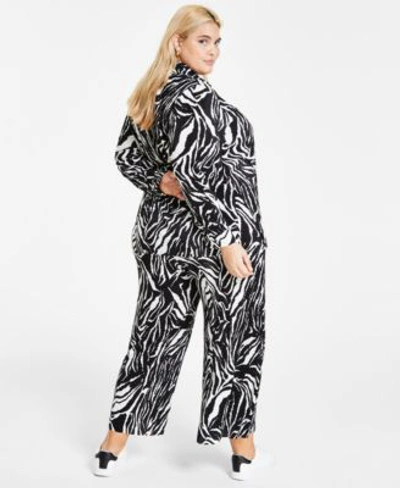 Shop Bar Iii Plus Size Plisse Button Up Shirt Printed Pants Created For Macys In Chelsea Zebra