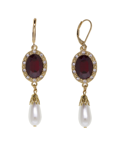 Shop 2028 Imitation Pearl Red Glass Crystal Drop Earrings