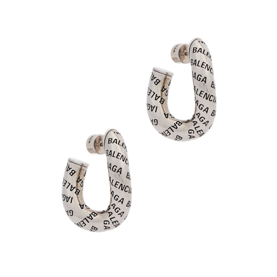 Shop Balenciaga Loop Logo-engraved Hoop Earrings In Silver