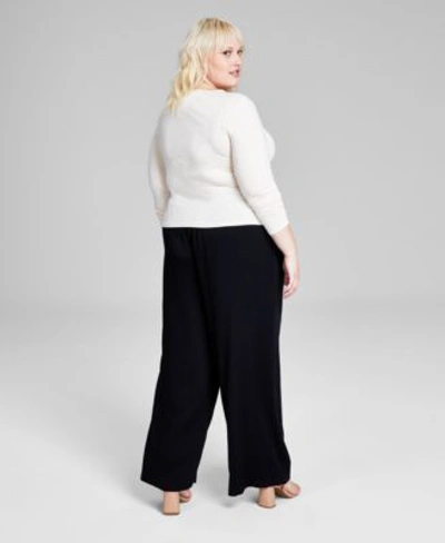Shop And Now This Now This Trendy Plus Size Button Shoulder Long Sleeve Top Easy Trousers In Black