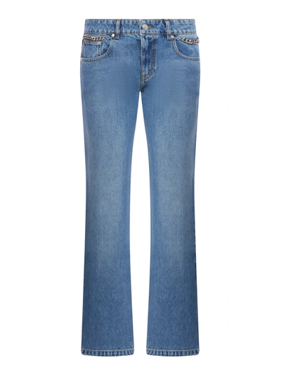 Shop Stella Mccartney Falabella Light Wash Cropped Jeans With Chain In Blue