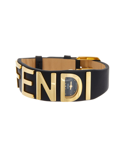 Shop Fendi Graphy Leather Bracelet Watch In Black
