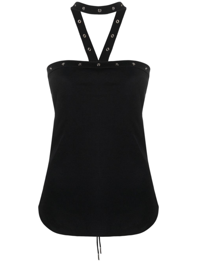 Shop Attico Ribbed Jersey Top In Black  