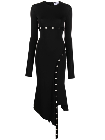 Shop Attico Asymmetrical Midi Dress In Black  