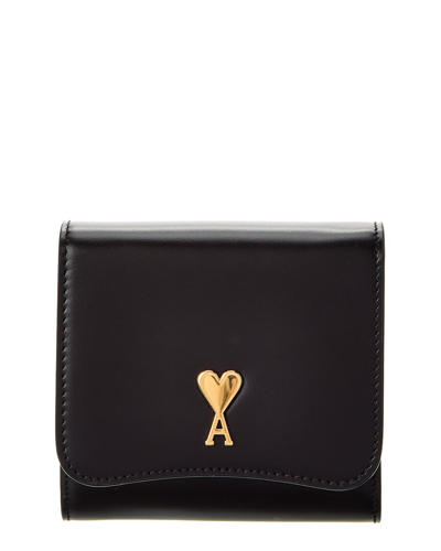 Shop Ami Alexandre Mattiussi Ami Paris Ami De Coeur Leather Card Holder In Black
