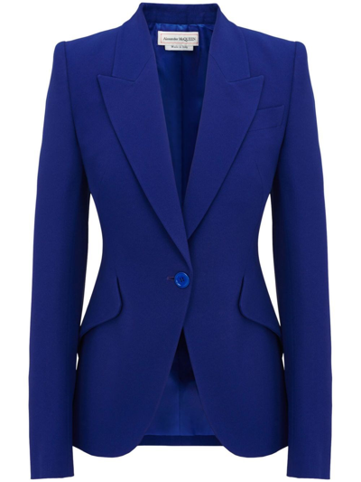 Shop Alexander Mcqueen Peak Shoulders Blazer In Blue