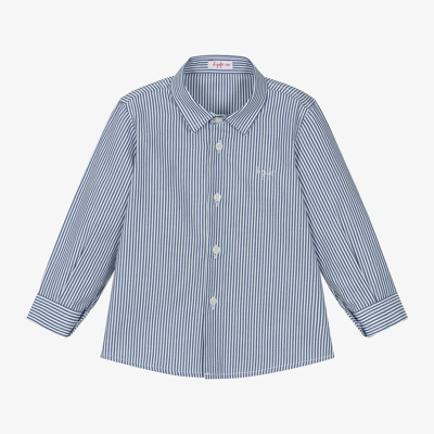 Shop Il Gufo Boys Blue & White Striped Cotton Shirt