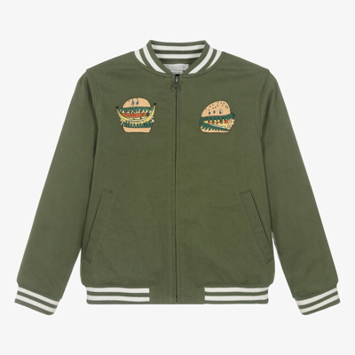 Shop Stella Mccartney Kids Teen Boys Green Cotton Zip-up Bomber Jacket