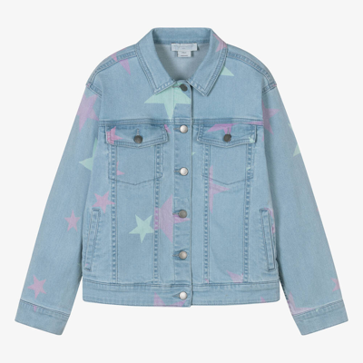 Shop Stella Mccartney Kids Teen Girls Blue Star Print Denim Jacket