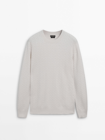 Shop Massimo Dutti Crew Neck Zigzag Knit Sweater In Eisgrau