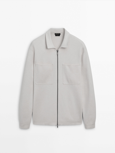 Shop Massimo Dutti Knit Cardigan With Zip And Shirt Collar In Eisgrau