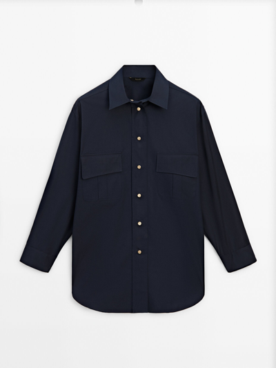Shop Massimo Dutti Utility-bluse Aus Baumwolle Mit Taschen In Marineblau
