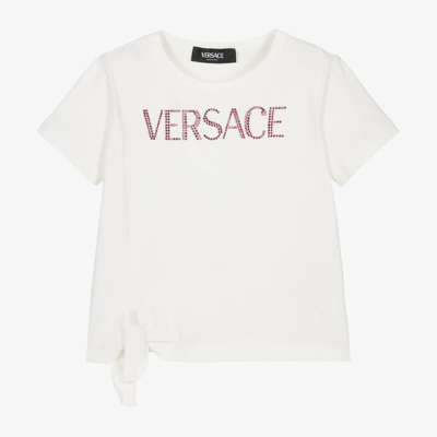 Shop Versace Girls White Cotton Tie T-shirt