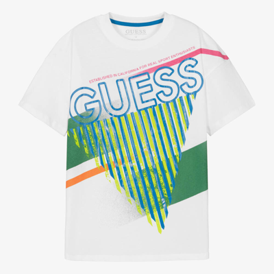 Shop Guess Teen Boys White Cotton T-shirt