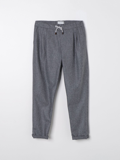 Shop Brunello Cucinelli Pants  Kids Color Grey