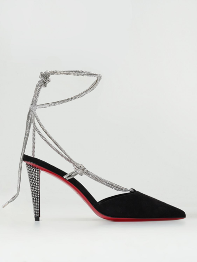Shop Christian Louboutin Mules In Suede With Rhinestones In Black