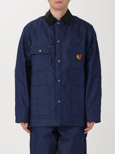 Sky High Farm Denim Utility Jacket With Velvet Collar In Blue