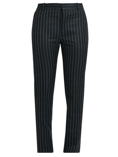 Shop Alexander Mcqueen Men's Wool Cigarette Pinstripe-logo Trousers In Black White