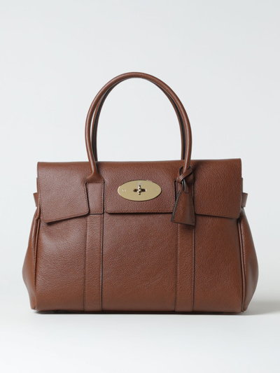 Shop Mulberry Bayswater Leather Bag With Charm In Brown