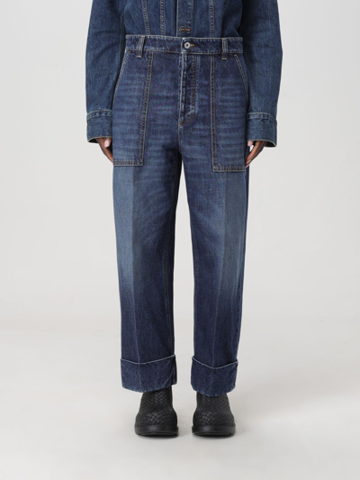 Bottega Veneta Cuffed High Waist Wide Leg Jeans In Blue