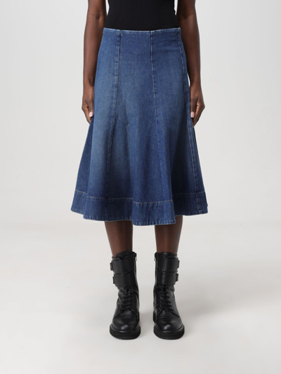 Khaite Lennox Paneled Denim Midi Skirt In Denim