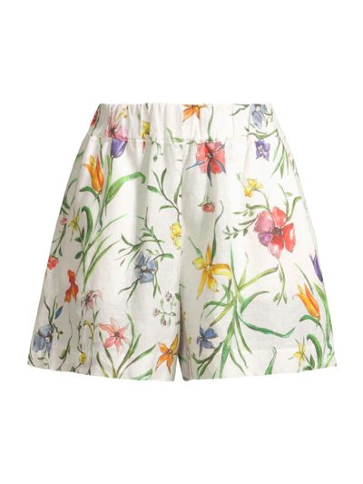 Shop 120% Lino Women's Elasticized Linen Floral Shorts In Provence