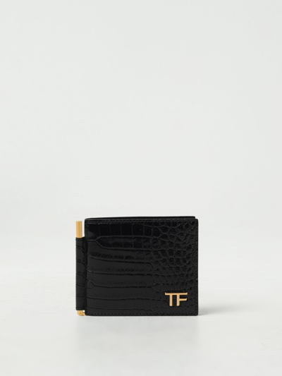 Shop Tom Ford Wallet In Croco Print Leather In Black