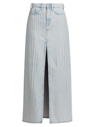 Shop Triarchy Women's Ms. Sofiane Crystal-embellished Denim Skirt In Light Indigo Crystal Stripe