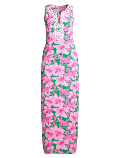 Shop Lilly Pulitzer Women's Elliotta Floral Sleeveless Maxi Dress In Kelly Green Pink