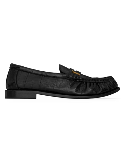 Shop Saint Laurent Women's Le Loafers Penny Slippers In Eel In Black