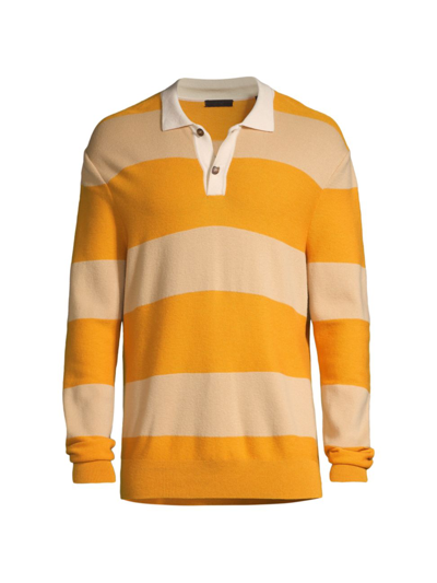 Shop Atm Anthony Thomas Melillo Men's Wool-cotton Blend Striped Polo Shirt In Camel Combo