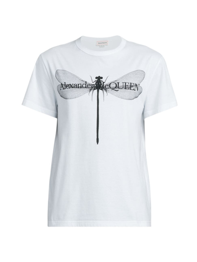 Shop Alexander Mcqueen Men's Dragonfly Printed T-shirt In White Black