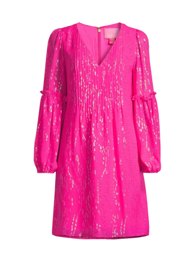 Shop Lilly Pulitzer Women's Clemé Metallic Silk Minidress In Pink Palms