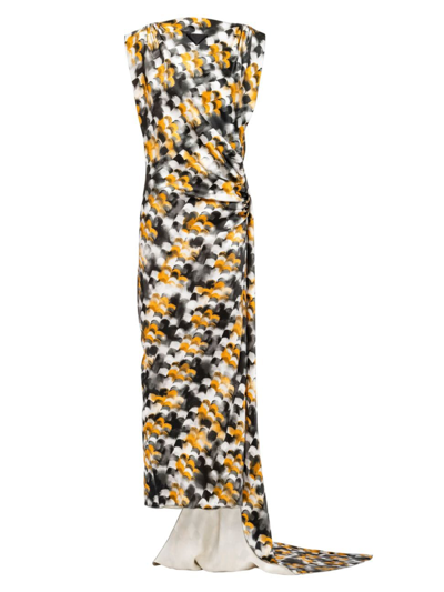 Shop Prada Women's Long Printed Satin Dress In Neutral