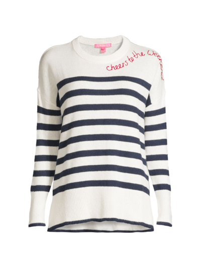 Shop Lilly Pulitzer Women's Quince Striped Crewneck Sweater In Low Tide Navy Stripe