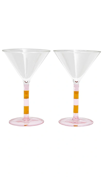 Fazeek Striped Martini Glasses Set Of 2 In Pink & Amber