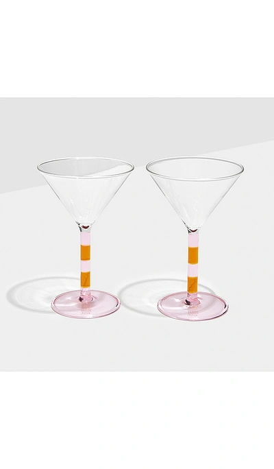 Fazeek Striped Martini Glasses Set Of 2 In Pink & Amber