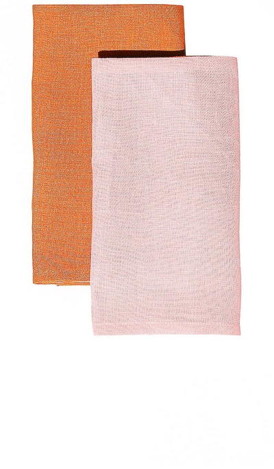 Shop Fazeek Half Half Napkin Set Of 2 In Pink & Terracotta