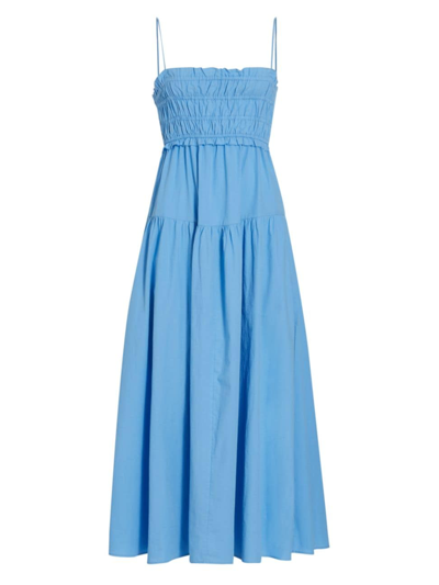 Shop Kivari Women's Shirred Cotton Midi-dress In Blue