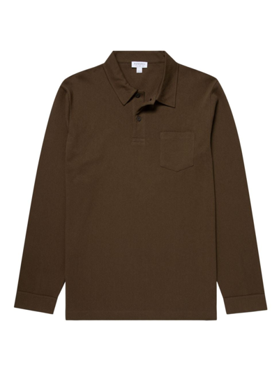 Shop Sunspel Men's Riviera Long-sleeve Polo Shirt In Dark Olive