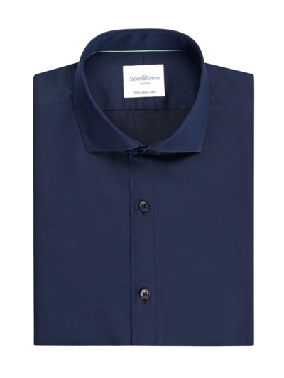 Shop Alder & Green Men's Cotton Twill Slim-fit Shirt In Navy