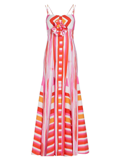 Shop Silvia Tcherassi Women's Catania Striped Cotton Maxi Dress In Rouge Orange Stripes